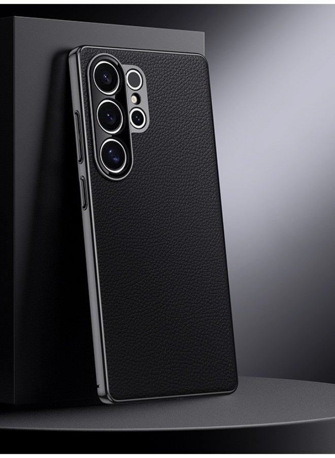 عام غطاء جلدي لـ Samsung Galaxy S25 Ultra، غطاء فائق النحافة بنسيج حبيبات الليتشي، غطاء مطفأ ومضاد للصدمات. - Image 1